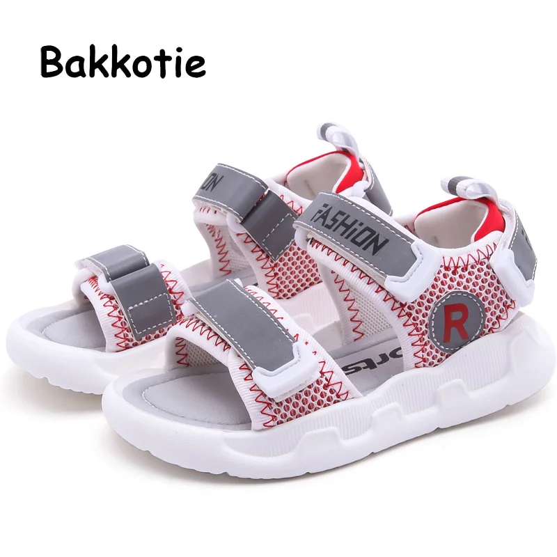 

Bakkotie 2019 Summer New Baby Boys Fashion Reflective Sandals Children Soft Non Slip Sandals Kids Black Sport Casual Beach Shoes