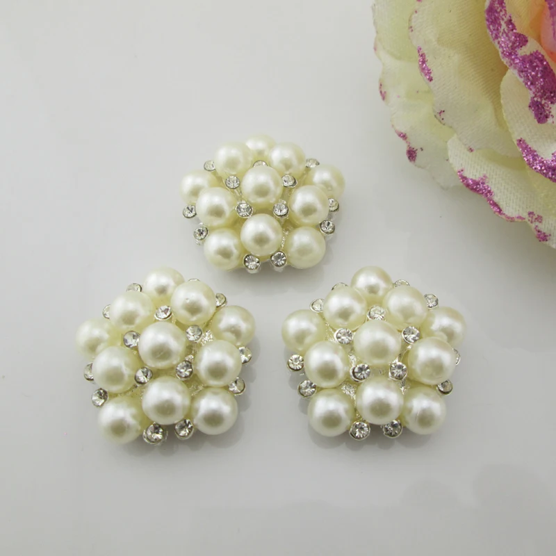 

(BT162 22mm)5pcs Craft Pearl Crystal Rhinestone Buttons Flower Round Cluster Flatback Wedding Embellishment
