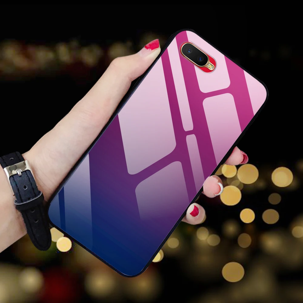 

For OPPO RX17 Neo Case Gradient Tempered Glass Back Cover Coque Phone Case For OPPO RX17 Neo RX17Neo RX 17 NEO Soft TPU Bumper