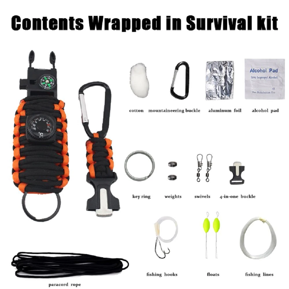 Self Defense Camping Hiking Outdoor Rescue Survival Kit Parachute Cord