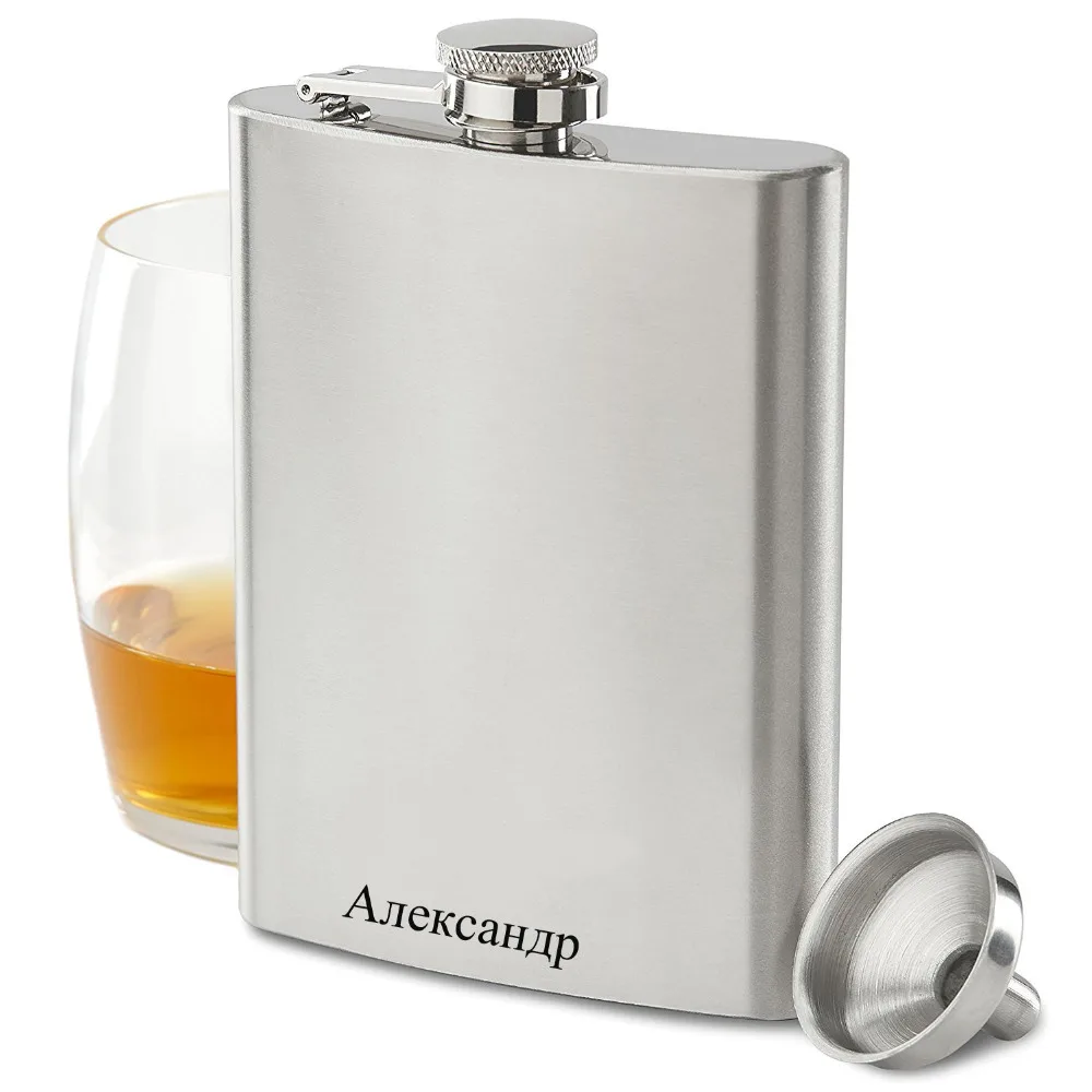 

Your Russia named engraved on the 10oz Personalized hip flask with free funnel
