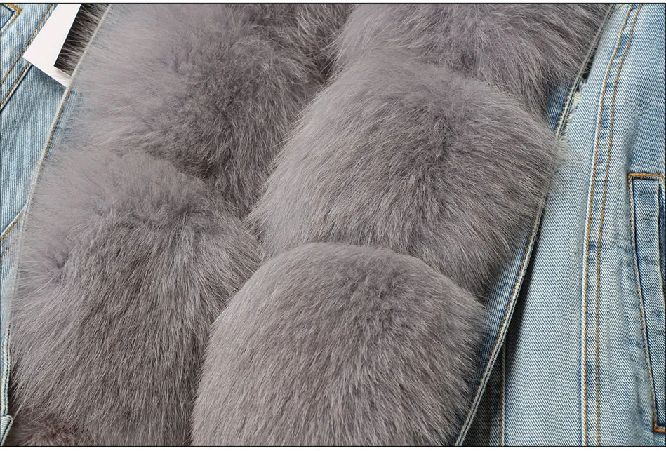 Maomaokong natural rabbit fur lined denim jacket fox fur coat coat fashion denim fox fur warm lady winter jacket women parka