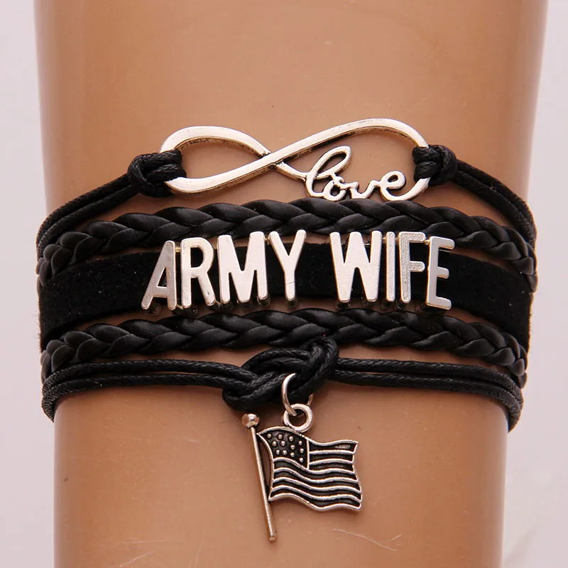 NCRHGL Infinity love ARMY GRANDMA/MOM/WIFE/UNCLE/SISTER/GIRLFRIEND/AUNT Flag charm braided bracelet Family bangles Drop Shipping - Окраска металла: Army Wife