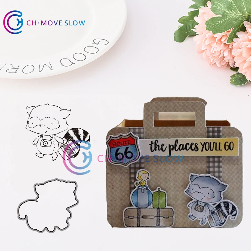 

CH Photographer Racoon Metal Cutting Dies and stamps DIY Scrapbooking Card Stencil Paper Craft Handmade Card