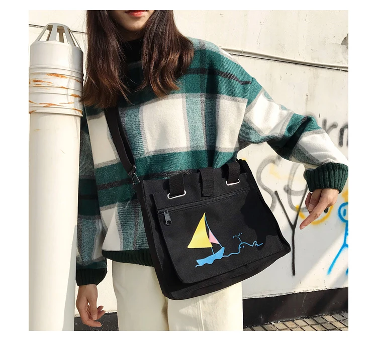 Menghuo Women Canvas Handbag Cartoon Printed Shoulder bag Female Large Capacity Ladies Beach Bag Women Canvas Tote Shopping New _29