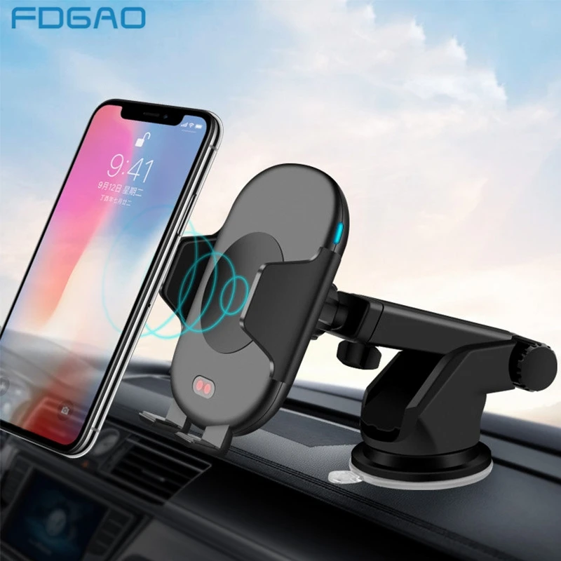FDGAO 10W Car Automatic Qi Fast Wireless Charger Mobile Phone Holder for iPhone XS Max XR X 8 Plus Samsung S9 S8 S7 S6 Note 9 8