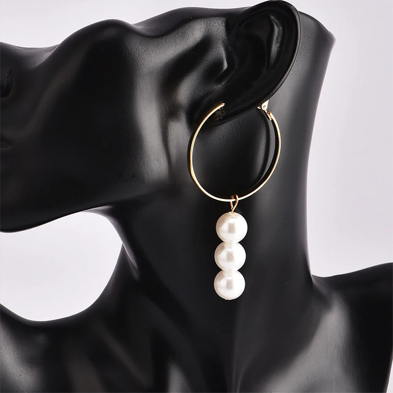 

Fashion Round Circle Alloy Pearl Drop Dangle Earrings for Women Gold Metal Big Vintage Rhinestone Earring Party Jewelry Bijoux