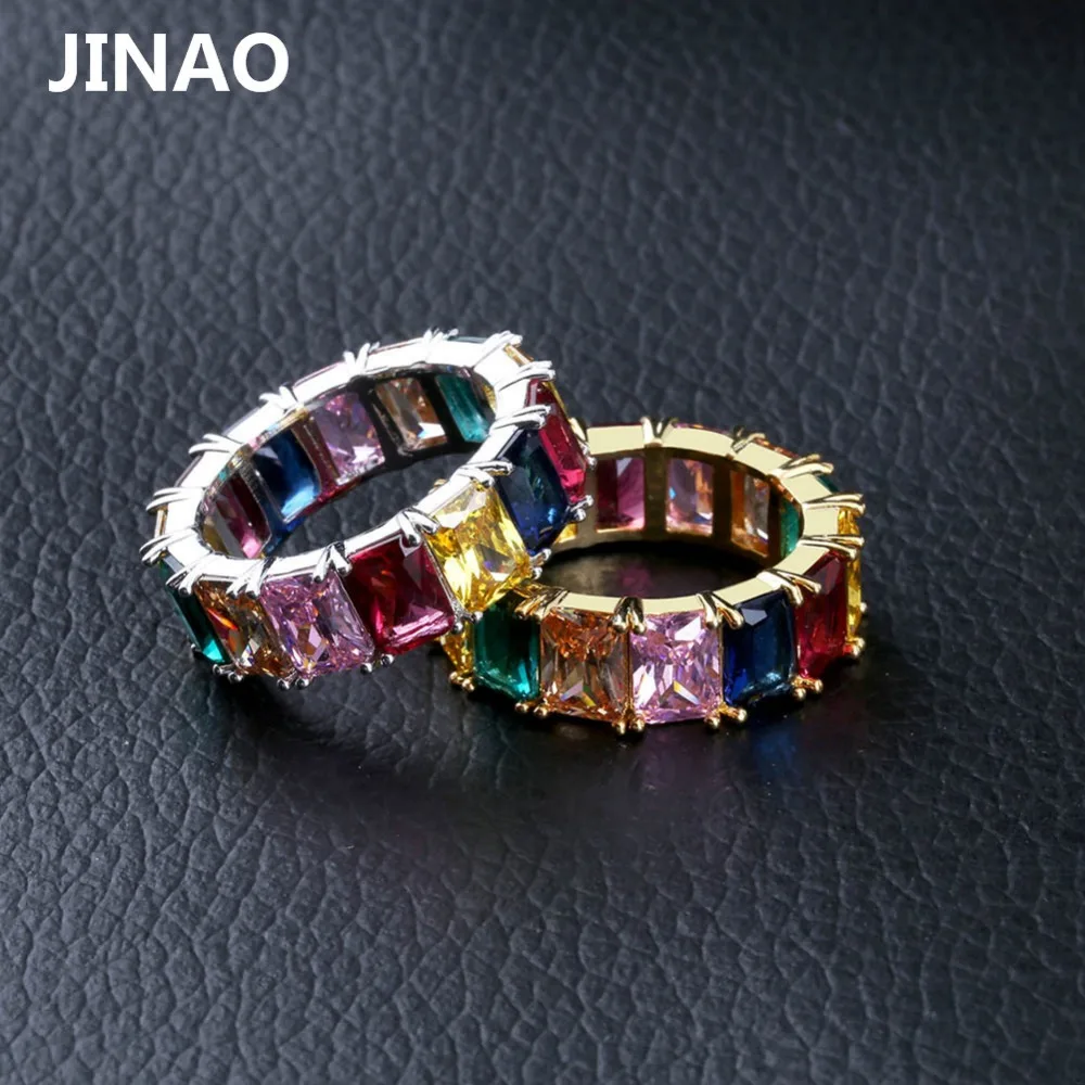 HIP Hop Colorful Cubic Zircon Men rings Fashion Gold Silver Colors Classic Men's Punk Style Males Finger Rings Size 7-11