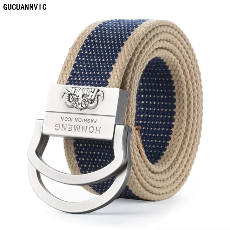 Double Buckle Sturdy Abrasion Canvas Mens Belt Teen Jeans Free