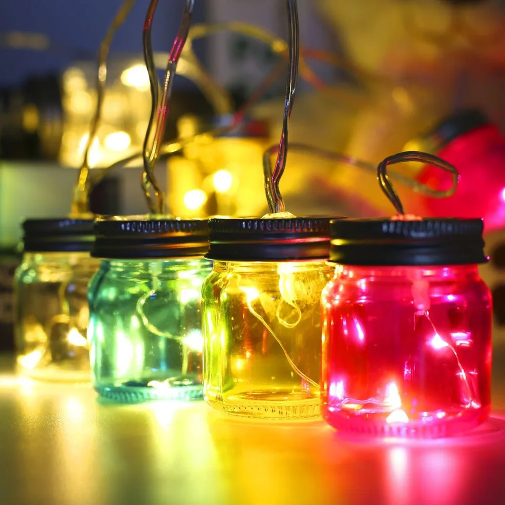 8 Mason Jar String Lights Solar Powered LED Lighting Strings Romantic