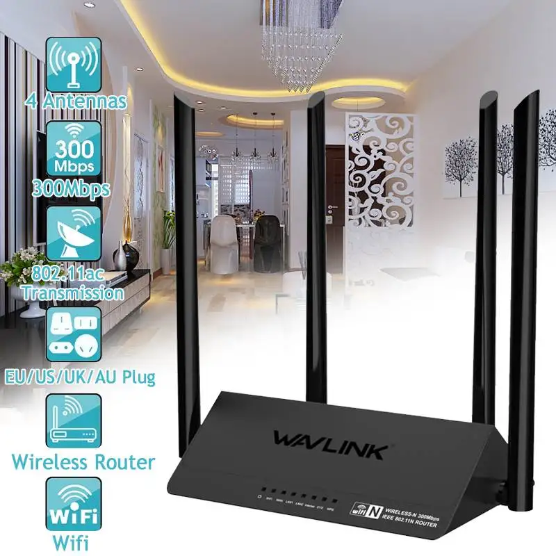 Wavlink 521R2P Wi-Fi маршрутизатор 2,4 ГГц 300 Мбит/с 4x5dbi антенны с высоким коэффициентом усиления Беспроводной Wi-Fi ретранслятор, Смарт-приложение Управление Великобритании ЕС США штепсельная вилка австралийского стандарта