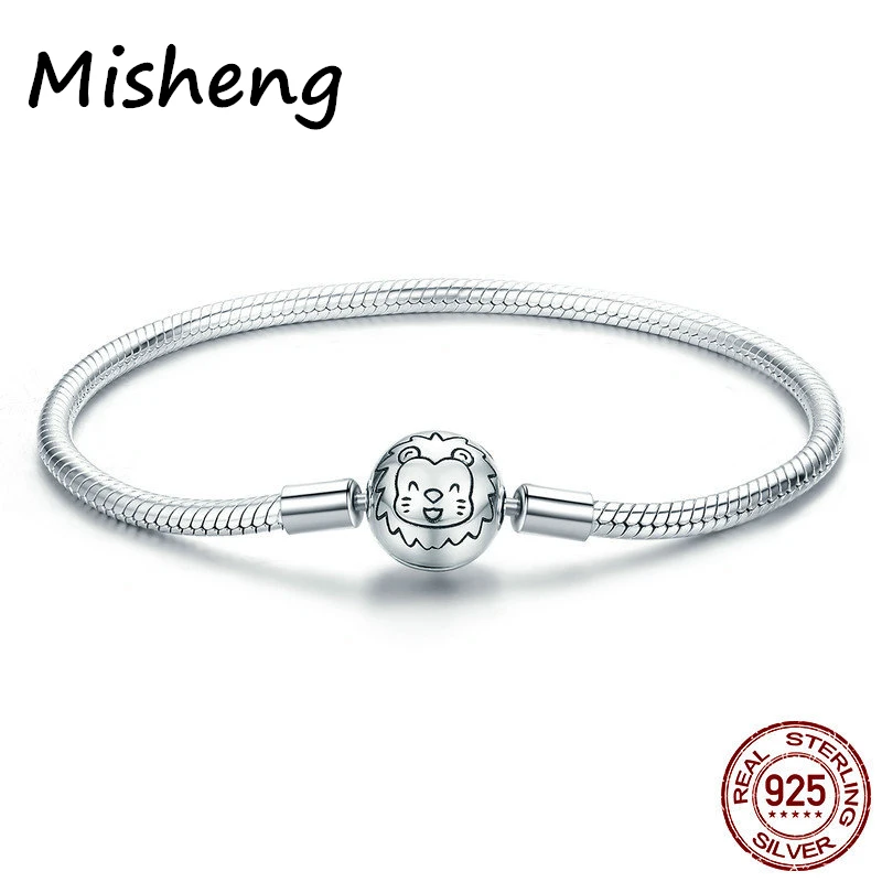 

Misheng Brand 925 Sterling Silver Women's Bracelet Cute Cartoon Lion Small Round Ball Bead Snake Bone Chain Fashion Jewelry 2019