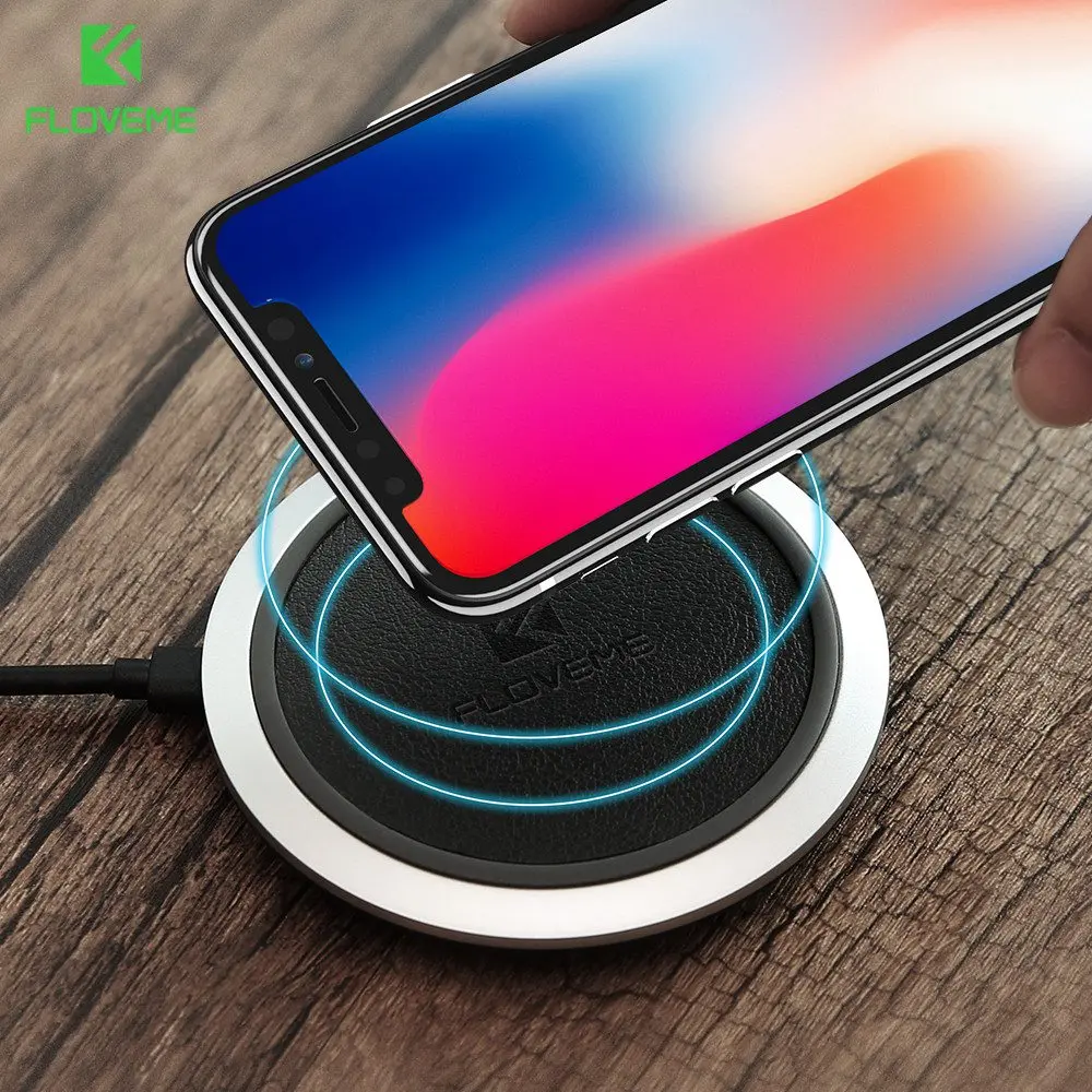 Беспроводное зарядное устройство FLOVEME Qi для iPhone X 8 Plus 5V 2A стандартное 9V 1.8A кожаное