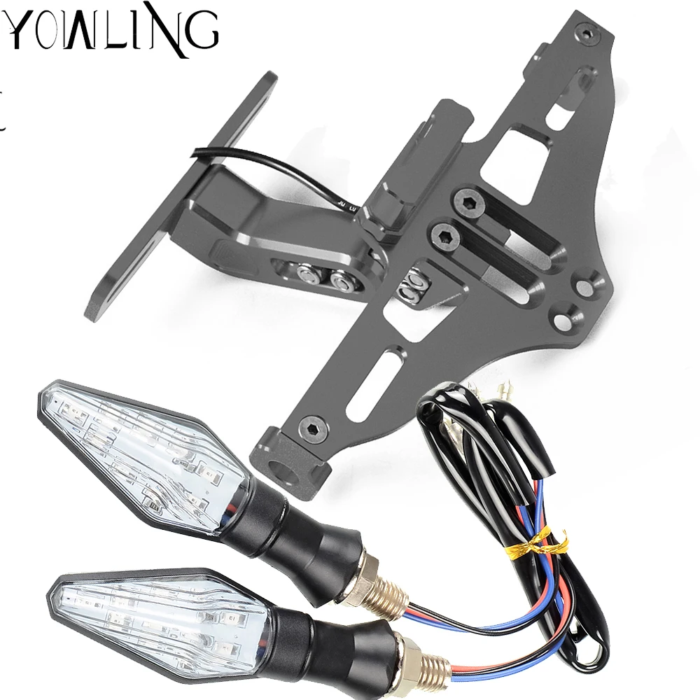 CNC держатель номерного знака мотоцикла Мото задний аккуратный со светодиодной лампой поддержка для yamaha support FZ-09 FZ 09 MT09 FZ09 R1 R3 R6 R25 - Цвет: Серый