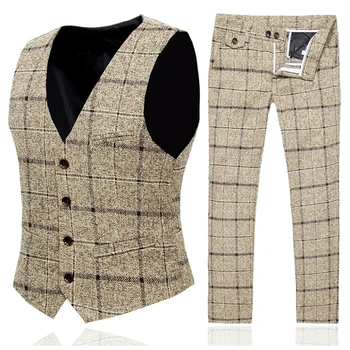 

Mens Two-Piece Set Asia size S - 5XL Men Striped Pant and Vest Waistcoat Slim Design Business Casual vests pants