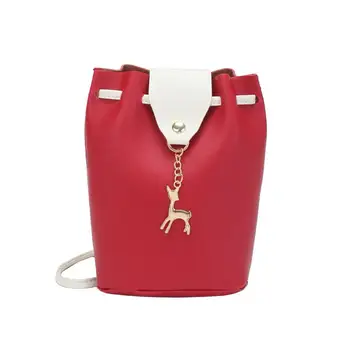 

Hot Women Color Block Deer Pendant Crossbody Shoulder Bag Small Bucket Pouch