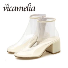 

Vicamelia Women Fashion Clear PVC Boots Zipper Transparent New Chunky Heel Martin Boots Spring Autumn Round Toe Ankle Boots 131