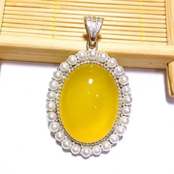 

Silver factory outlet s925 pure silver inlaid natural topaz pulp agate pearl pendant fine furnishing articles