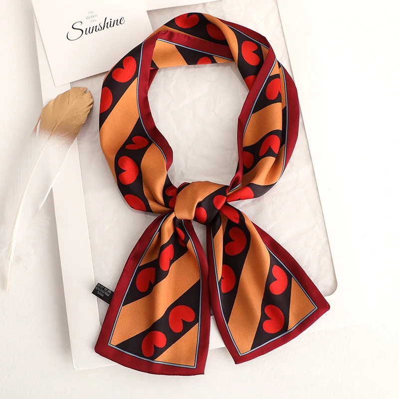 Дизайн обтягивающий шарф в горошек с леопардовым принтом женский шелковый шарф маленькая сумка с лентами женские головные шарфы обертывания для леди 100*10 см - Цвет: 63