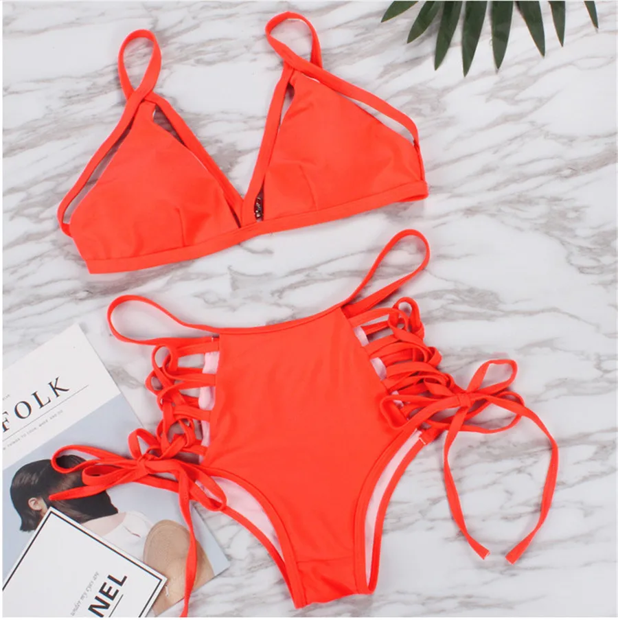 Conjunto De Bikini De vendaje para mujer traje De baño 2018 Sexy traje De baño Bikini alto Waiste traje De baño brasileño Biquini Maillot De Bain Femme XL