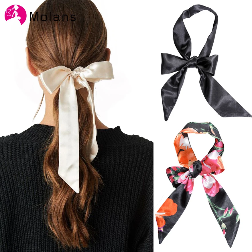 

Molans 2020 Spring Satin Hair Bow Tie Scrunchies Horsetail Hair Rope for Women Flower Print Elastic Hair Bands Accessories