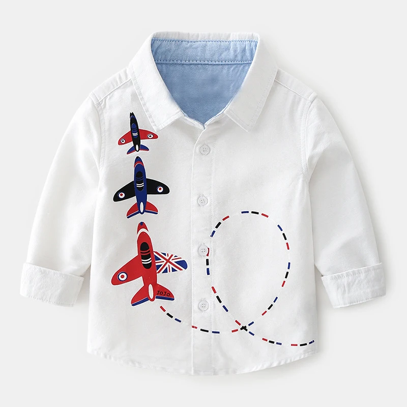 WeLaken г. Новая детская рубашка с длинными рукавами для мальчиков блузки для девочек с рисунком самолета одежда для малышей Детские рубашки для девочек