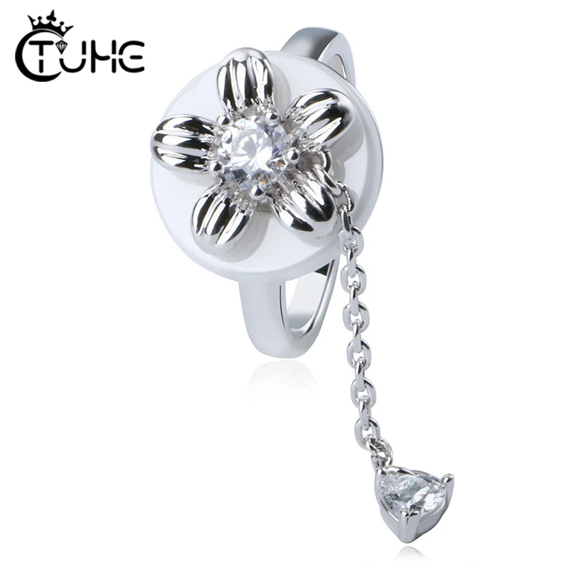 

Special Design Flower Ring for Lady White CZ Luxury Party Costume Jewelry With Healthy Ceramic Rings Wedding Jewelry Gift