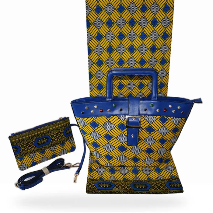 Graceful party bag set 3 stks/set Afrikaans katoen batik wax stof (6 yards/lot) met handtas en portemonnee set voor lady FB12-4 Graceful party bag set 3 stks/set Afrikaans katoen batik wax stof (6 yards/lot) met handtas en portemonnee set voor lady FB12-4