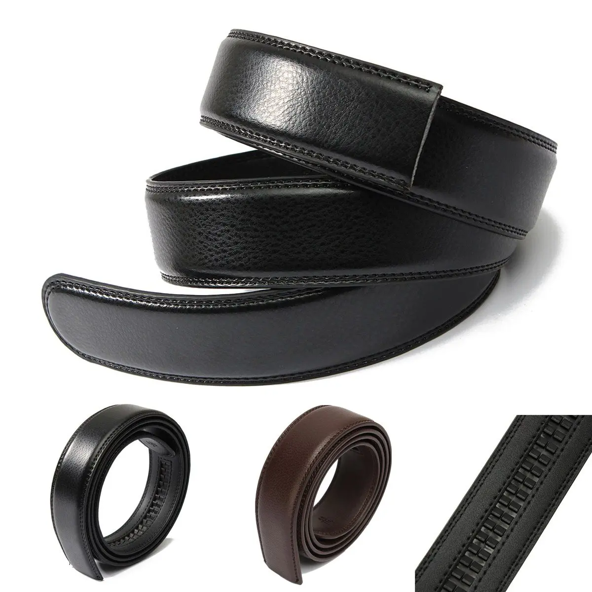 Men Genuine Leather Belts Without Buckles 3.5cm Wide Soft PU Belt No ...