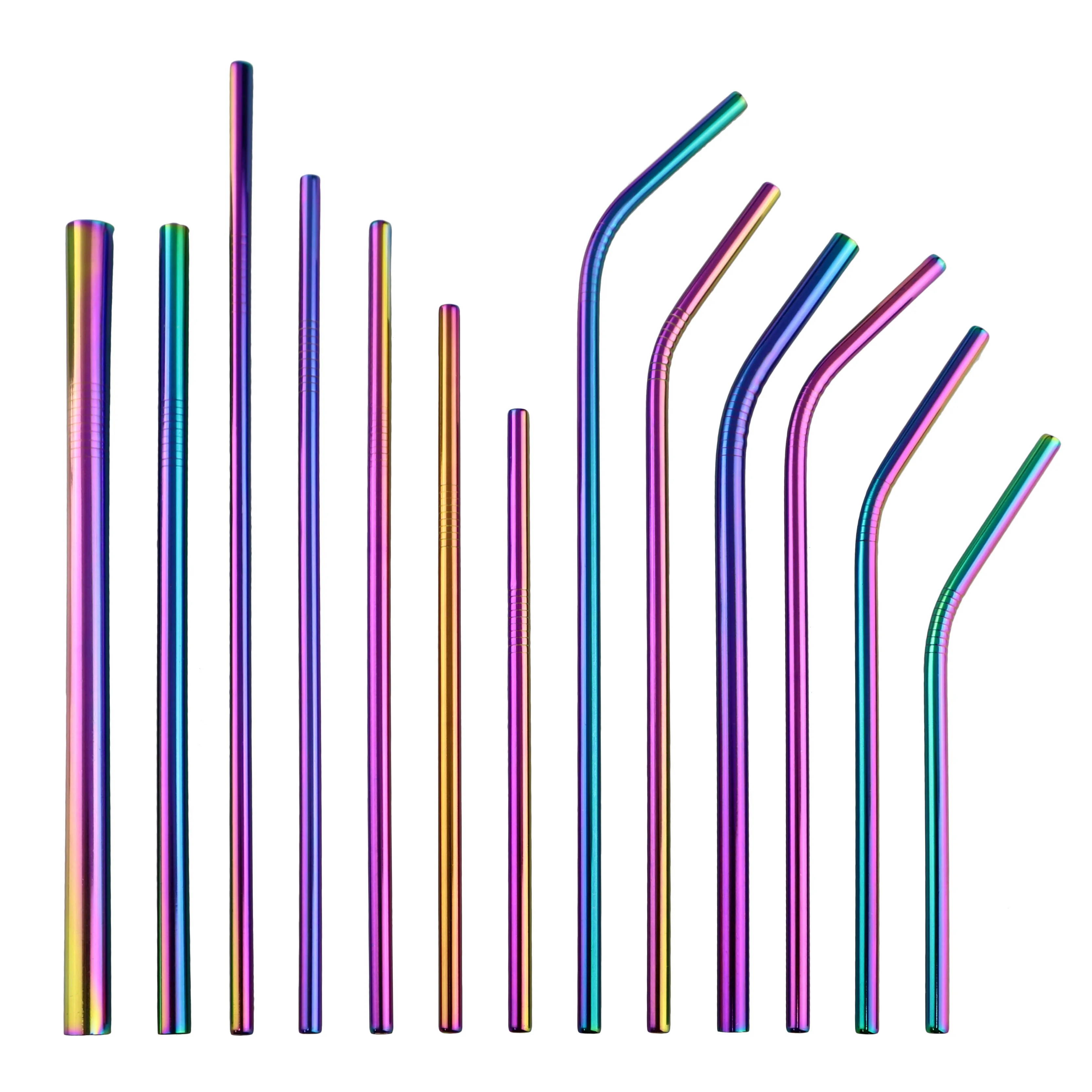 

2-Pcs Colorful Rainbow Straw Set 304 Stainless Steel Drinking Straw 16/19/21/23/26cm 12mm Reusable Bent Metal Drink Straw Brush