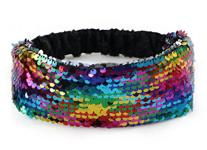 MengNa 24pc/lot Girls Sequin Headband Rainbow Color Sequins Elastic Turban Women and Hair Accessoires Top Quality | Аксессуары для