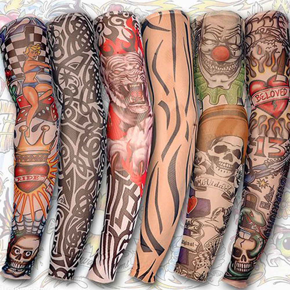 

6 PCS Cycling Sports Tattoo Sleeve Riding UV Care Nylon Stretchy Unisex Arm Stockings Elastic Fashionable Sleeve Summer Outdoor