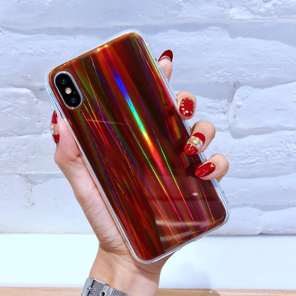 Роскошные Аврора Лазерная чехол для iphone X XS XR XSMAX Блеск Сияющий Чехол 5 6 6s 7 8