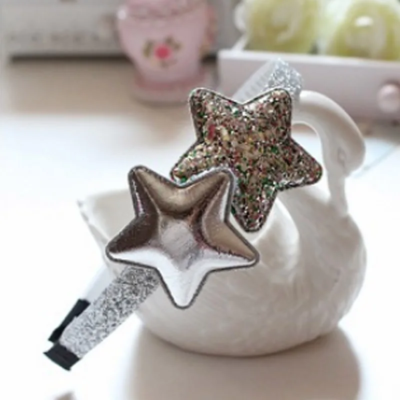 New Children's Headband Golden Gifts 1PC Party Kids Pink Hairband Star Girls Silver Heart Sequin PU Handmade Hair Accessories