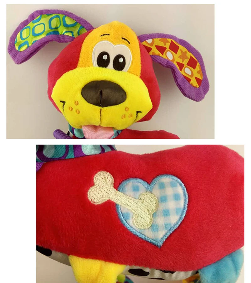 35*22CM Musical Cute Rattles Bed Crib Stroller Kids Stuffed Doll Vibrator Dog Hand Bell Shake RingToy With Teether D012 10