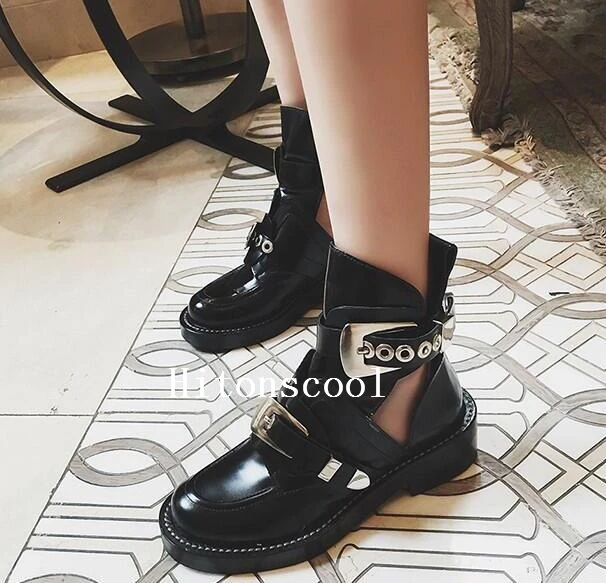 biker boots gold buckle