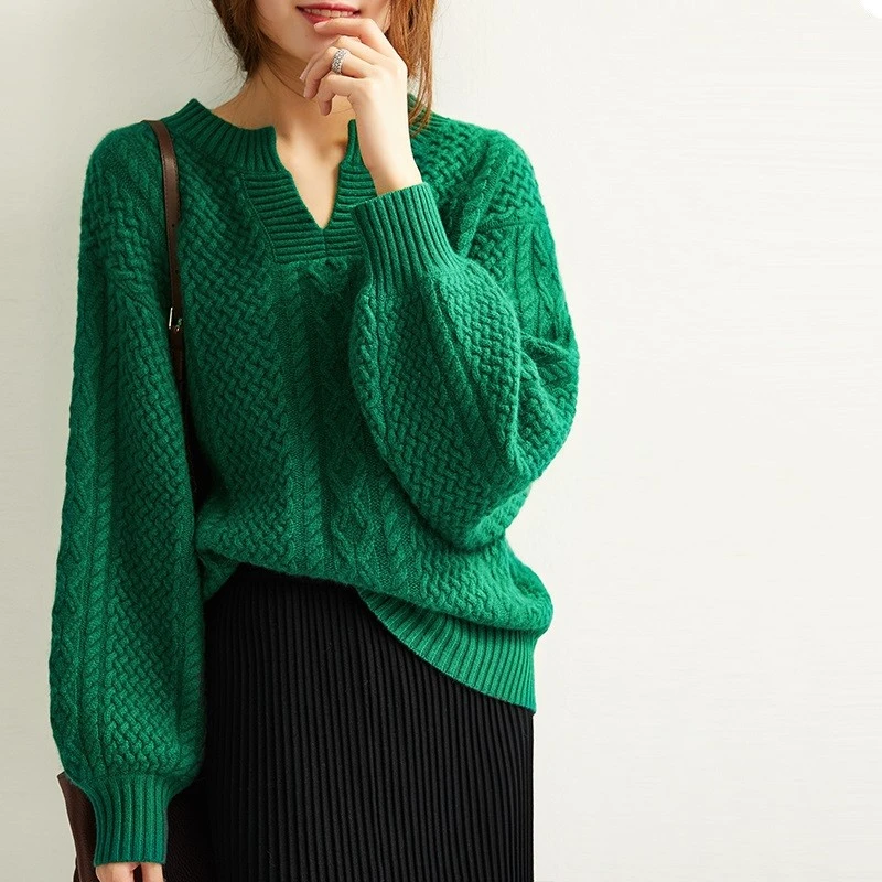 Женский вязаный пуловер из чистого козьего кашемира, изумрудно-зеленый свитер с рукавом-фонариком, XS-3XL, опт, розница, на заказ