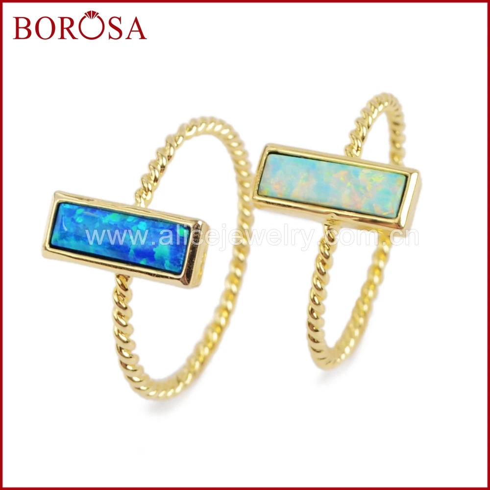 BOROSA 10PCS Fashion Japanese Opal Rings Gold Bezel Rectangle White/Blue Ring for Women New Gems Mix Colors ZG0236 | Украшения и