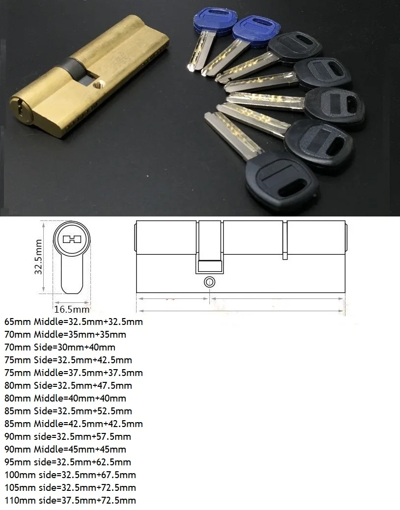 Premintehdw 65 85mm Brass Lock Cylinder With 7 keys Entry Door AB Grade