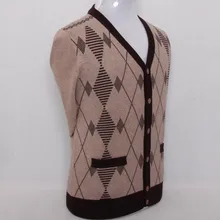 Чистый коза, кашемир argyle плед вязать мужчин Мода v-образным вырезом толстый свободный свитер Кардиган синий 4 цвета S/4XL