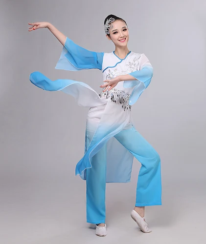 Новые чернила танец solo классический танцевальный костюм этнические молодой среднего возраста веер для танцевального костюма - Цвет: Sky blue