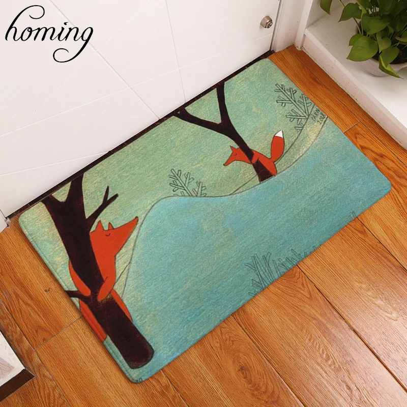 Homing Light Thin Durable Entrance Door Mats Cute Funny Playing Fox Pattern Carpets 40*60cm