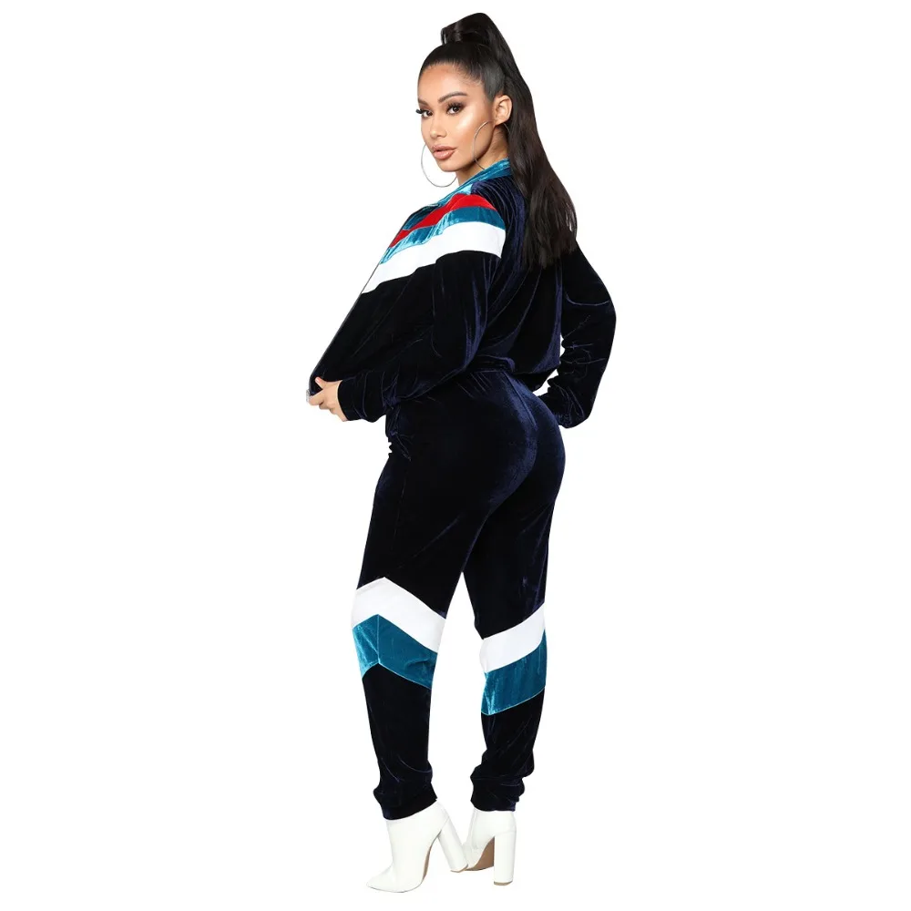 Женский комплект из бархата в стиле пэчворк с цветным блоком повседневный топ