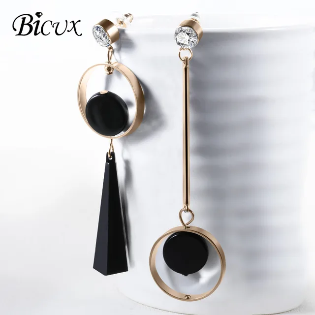 Bicux Korean Fashion Geometric Long Asymmetry Acrylic Rhinestone Bicux Korean Fashion Geometric Long Asymmetry Acrylic Rhinestone Earring For Women Jewelry Circle Ear