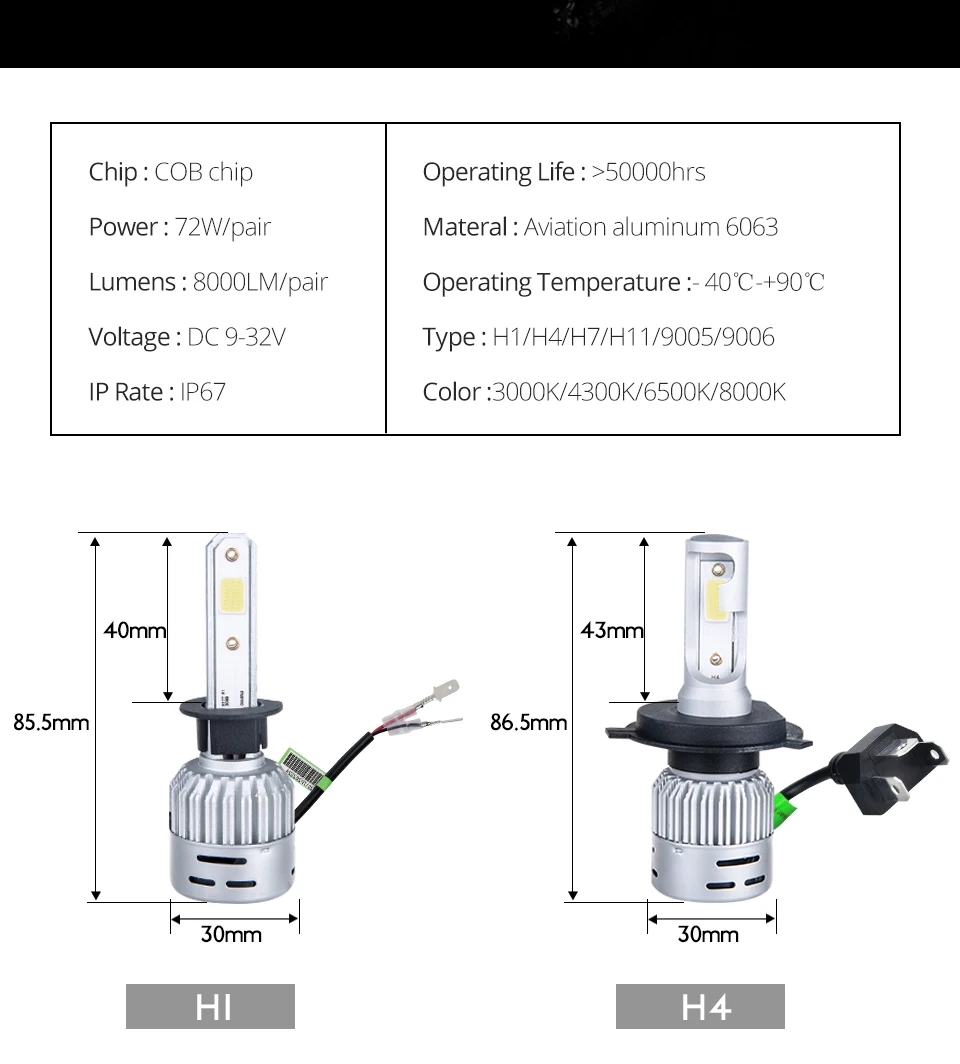 Светодиодный 4300K 3000K светодиодный противотуманный фонарь светодиодный H7 автомобильная лампа 6500K 8000K H1 H11 HB3 9006 HB4 9005 12V 24V 8000LM 72W фары для neblineros светодиодный para авто