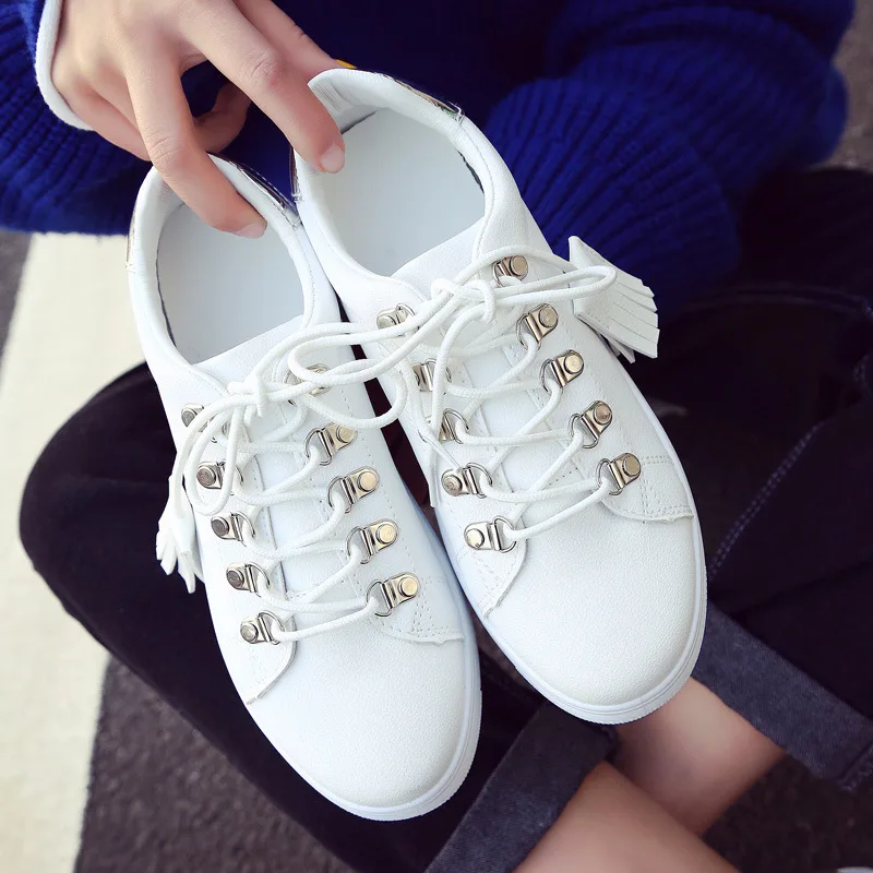 White Shoe For Women Lace tassel Skateboarding Shoes Ornaments