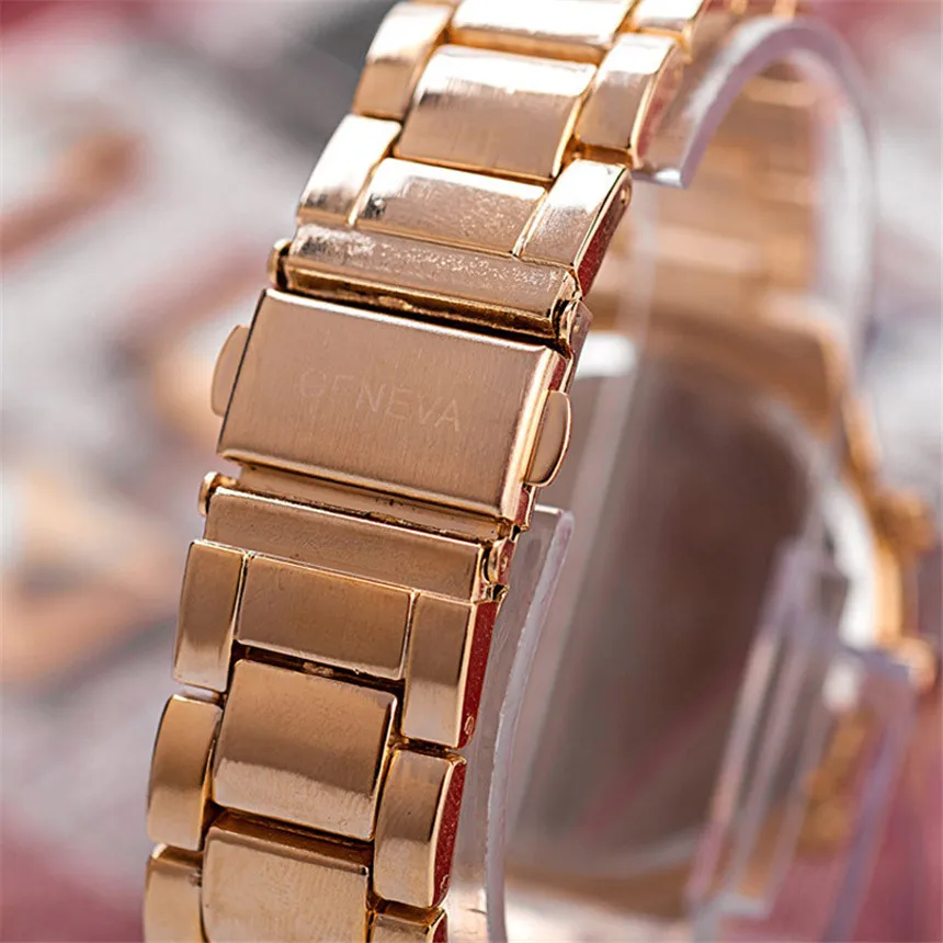 Люксовый бренд часы для женщин дамы золото сталь кварцевые часы, Женева повседневное Кристалл Стразы Наручные часы Relogio Feminino# E