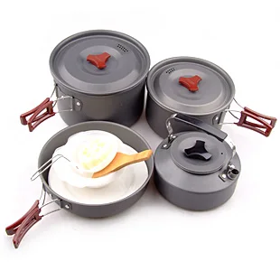 

4-5 person (4pcs/set) Outdoor Cookware Set Camping Cooking Pot Pan Coffee Teapot Kettle Set RT-205