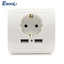 Esooli стандарт ЕС 16A 250 в двойной USB порт 1500mA/2000mA настенное зарядное устройство адаптер ЕС вилка Usb розетка панель питания