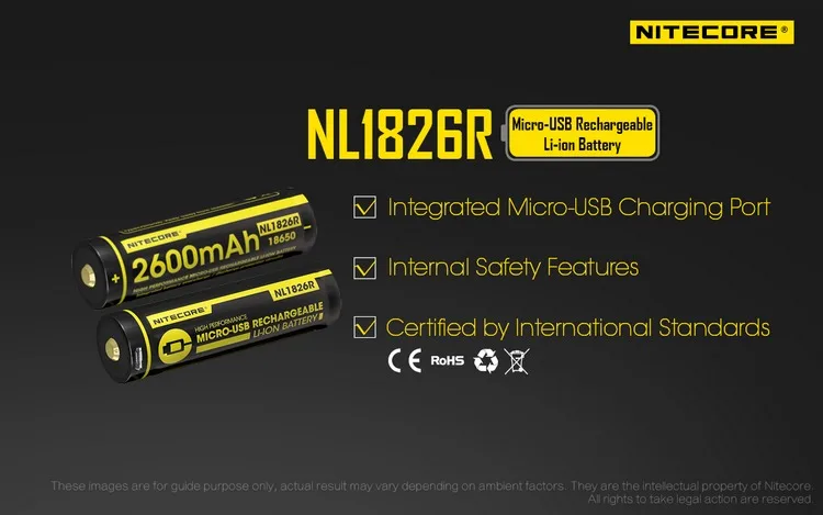 Nitecore NL1826R 2600 mAh 3,6 V микро-USB литий-ионная аккумуляторная батарея 18650